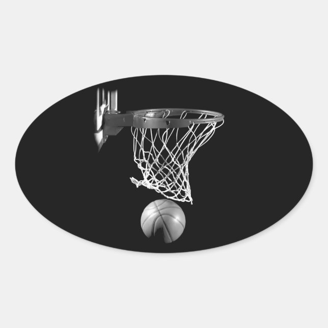Black & White Basketball Oval Sticker (Front)