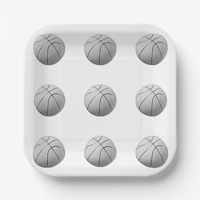 Black & White Basketball Paper Plate (Front)