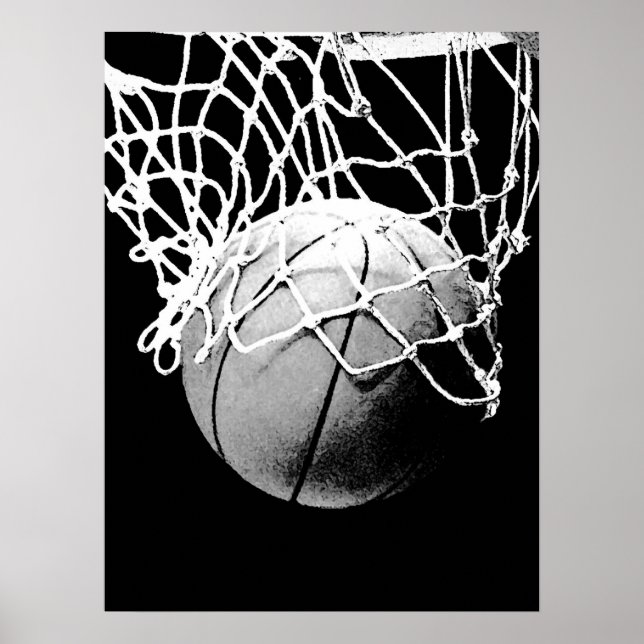 Black White Basketball Print Poster (Front)