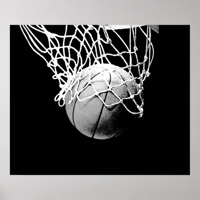 Black White Basketball Print Poster (Front)