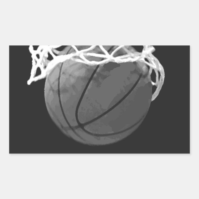 Black & White Basketball Rectangular Sticker (Front)