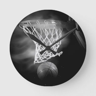 Black & White Basketball Round Clock