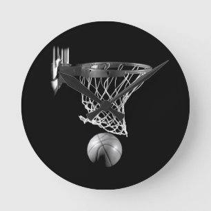 Black & White Basketball Round Clock