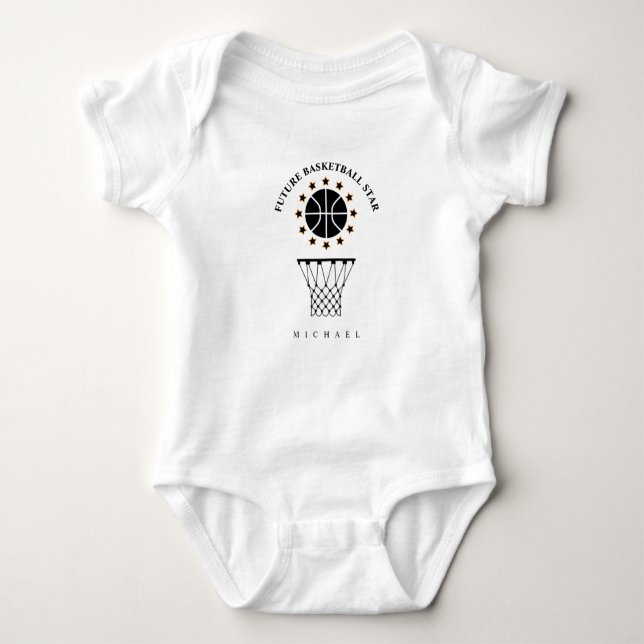 Black & White Basketball Sports Equipment Pattern Baby Bodysuit (Front)