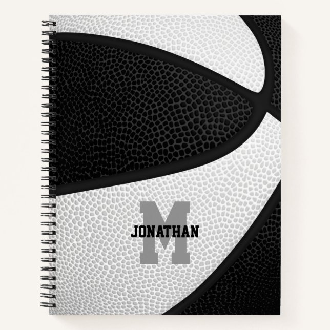 black white basketball team colours personalised notebook (Front)