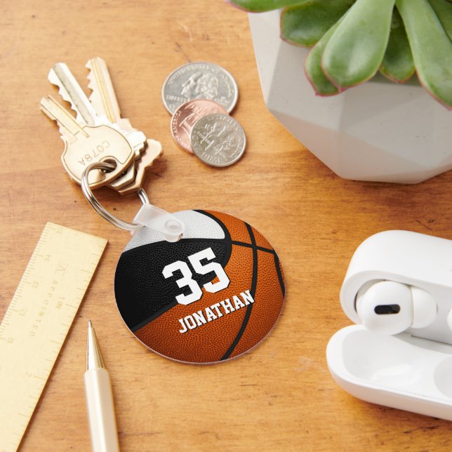 black white basketball team spirit kids custom key ring (Desk)