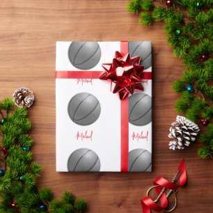 Black & White Basketball Your Name Custom Wrapping Paper