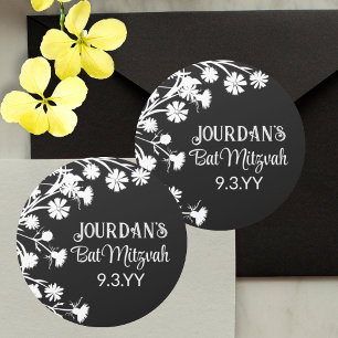 Black White Bat Mitzvah Party Favour Classic Round Sticker