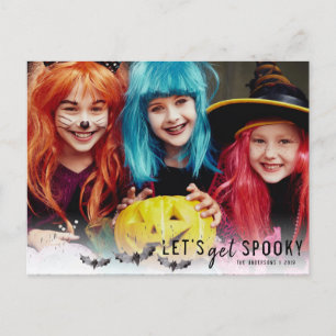 Black & White Bats Halloween Holiday Photo Announcement Postcard