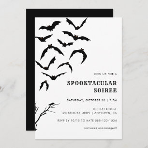 Black & White Bats Halloween Spooktacular Soiree Invitation