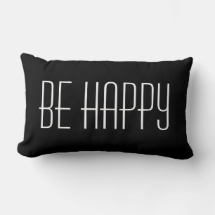 Black & White Be Happy Quote Modern Simple Words Lumbar Cushion
