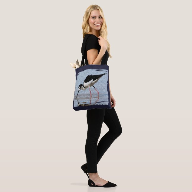 Black White Beach Wading Bird Photo Coastal Birder Tote Bag (On Model)