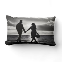 Black & White Beach Walk Silhouette: Timeless Love