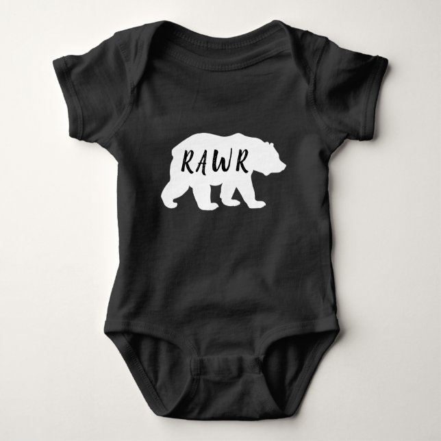 Black & White Bear Silhouette Rawr Baby Bodysuit (Front)