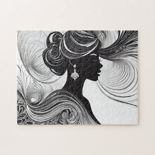 Black & White Beautiful Elegant Silhouette Woman Jigsaw Puzzle