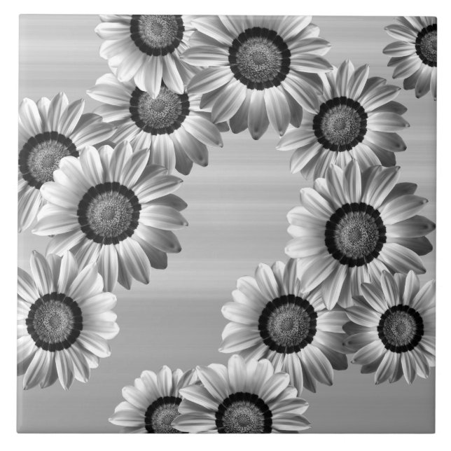 Black & white beautiful flowers ceramic tile (Front)