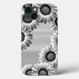 Black & white beautiful flowers iPhone 13 case