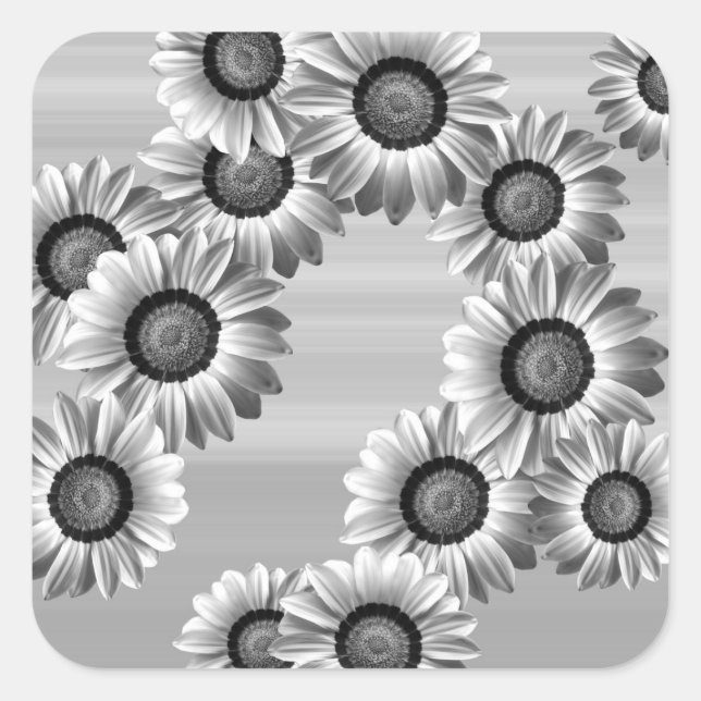 Black & white beautiful flowers square sticker (Front)