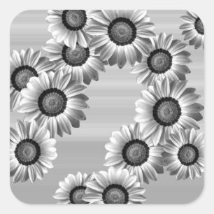 Black & white beautiful flowers square sticker