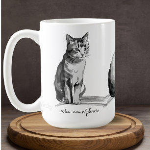 Black White Beautiful Japanese Cats Custom Name Coffee Mug