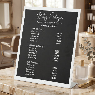 Black & White Beauty Salon Price List Pedestal Sign