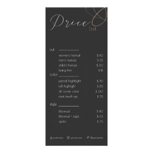 Black & White Beauty Salon Price List Rack Card
