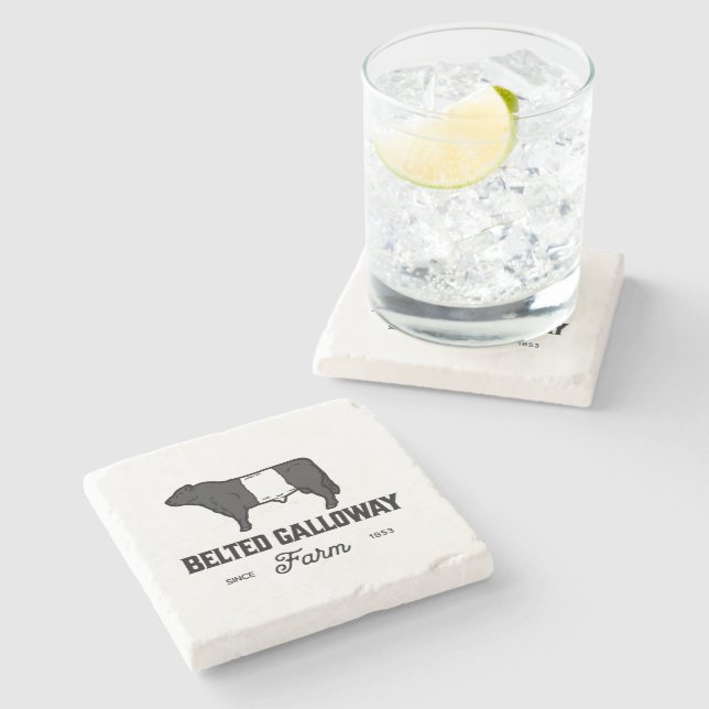 Black White Belted Galloway Beltie Cows Bull Logo  Stone Coaster (Side)