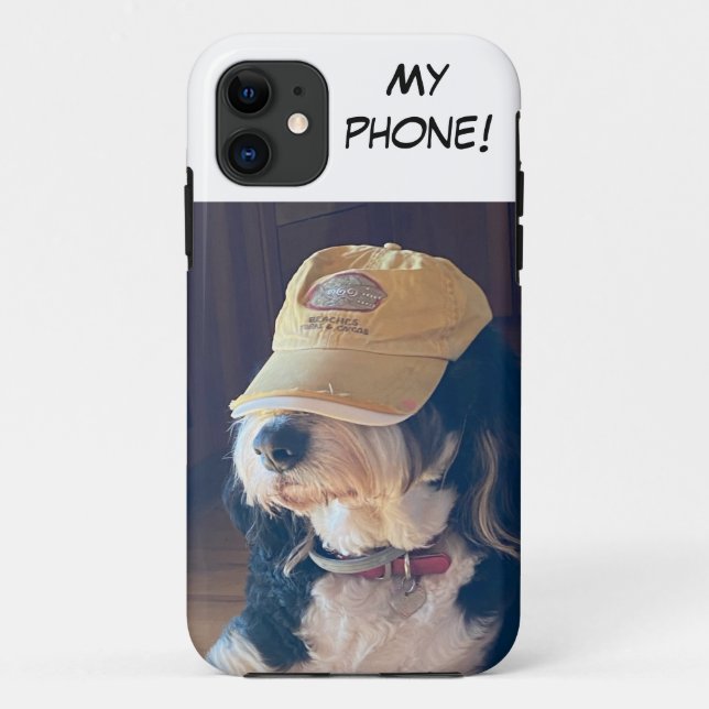 Black & White Bernedoodle w/ yellow hat "My phone" Case-Mate iPhone Case (Back)