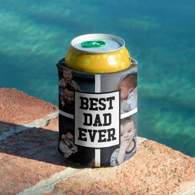 Black White Best Dad Ever Custom Photo Picture Can Cooler (In Situ Pool)