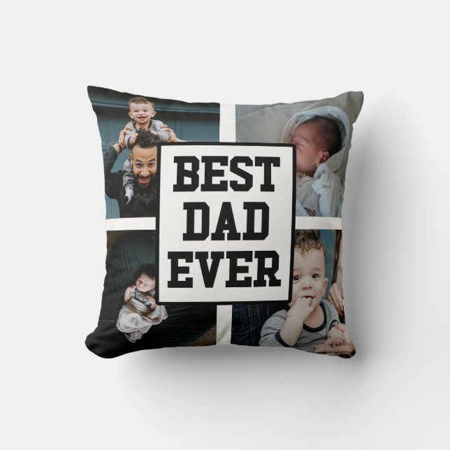 Black White Best Dad Ever Custom Photo Picture Cushion (Front)