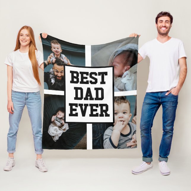 Black White Best Dad Ever Custom Photo Picture Fleece Blanket (In Situ)
