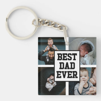 Black White Best Dad Ever Custom Photo Picture Key Ring