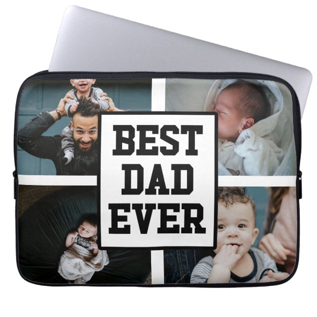 Black White Best Dad Ever Custom Photo Picture Laptop Sleeve (Front)
