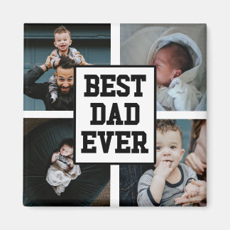 Black White Best Dad Ever Custom Photo Picture Magnet