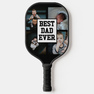 Black White Best Dad Ever Custom Photo Picture Pickleball Paddle