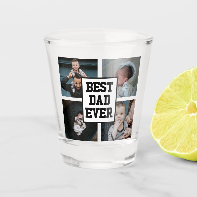 Black White Best Dad Ever Custom Photo Picture Shot Glass (Front)