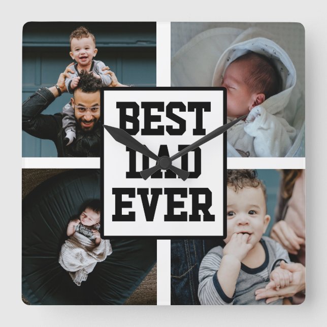 Black White Best Dad Ever Custom Photo Picture Square Wall Clock (Front)
