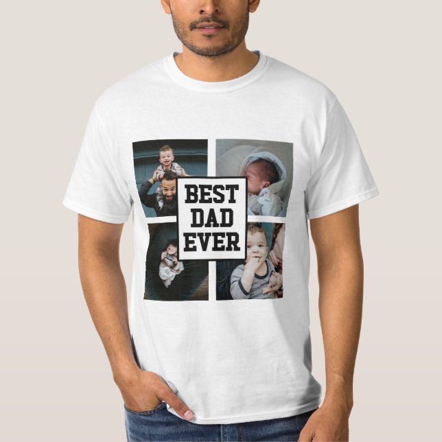 Black White Best Dad Ever Custom Photo Picture T-Shirt (Front)