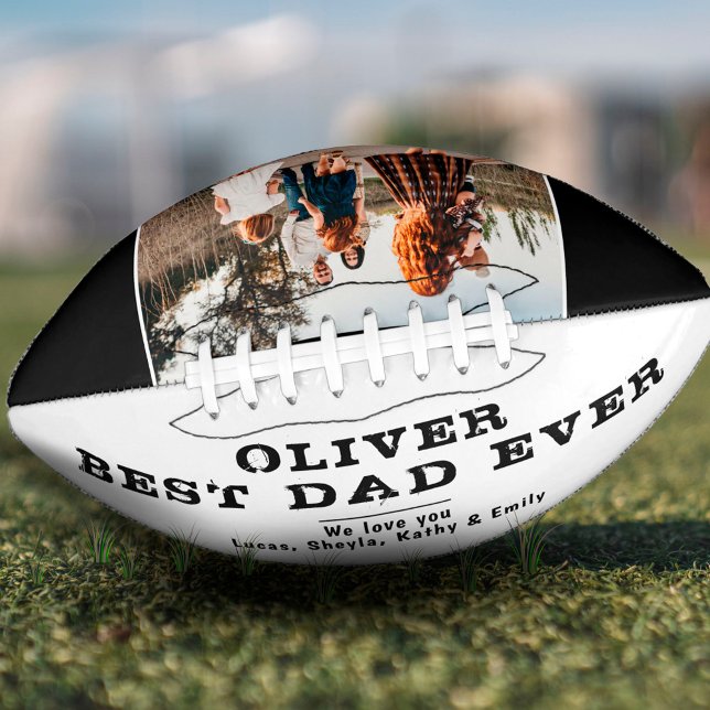 Black White Best Dad Father`s Day Family Photo   Football (Creator Uploaded)