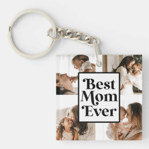 Black White Best Mom Ever Custom Photo Picture Key Ring