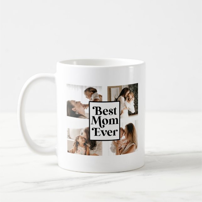Black White Best Mum Ever Custom Photo Picture Coffee Mug (Left)