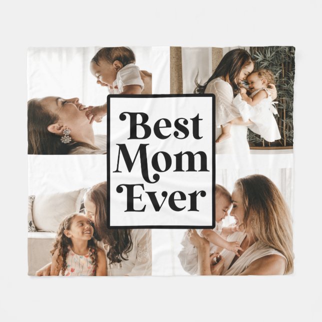 Black White Best Mum Ever Custom Photo Picture Fleece Blanket (Front (Horizontal))