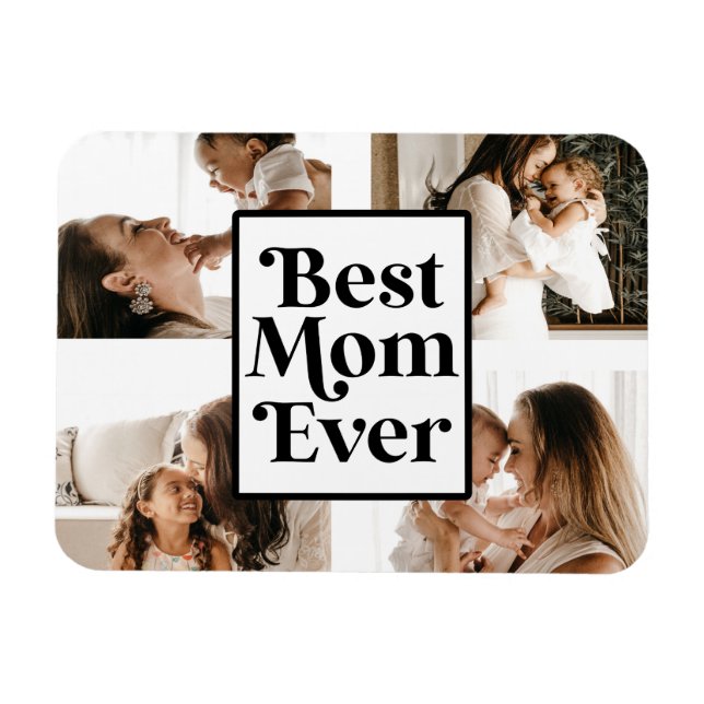 Black White Best Mum Ever Custom Photo Picture Magnet (Horizontal)