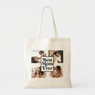 Black White Best Mum Ever Custom Photo Picture Tote Bag