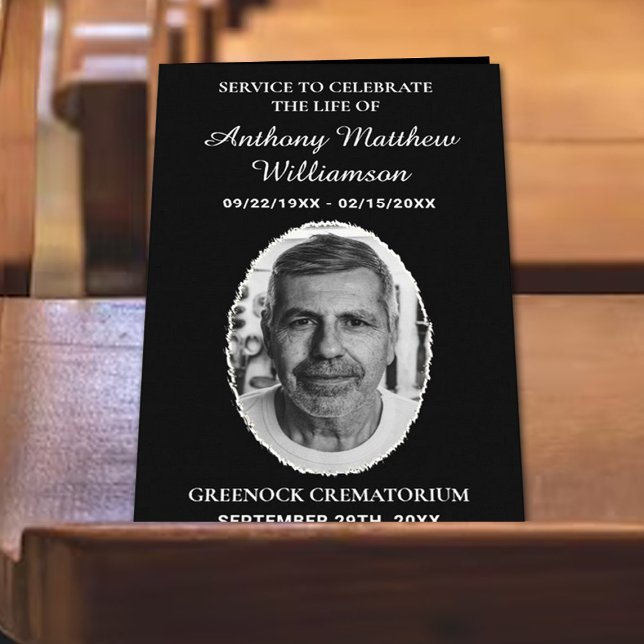 Black & White Bi-fold Custom Photo Funeral Program Flyer (Creator Uploaded)