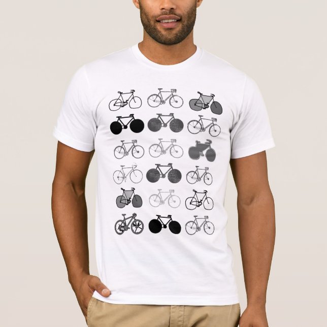 black & white bicycles pattern T-Shirt (Front)