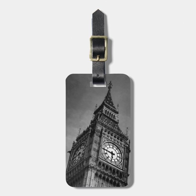 Black & White Big Ben Clock Tower Luggage Tag (Front Vertical)