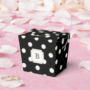 Black & White Big Polka Dots Chic Monogram Party Favour Box