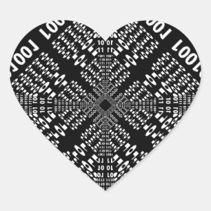Black & White Binary Fractal Heart Sticker