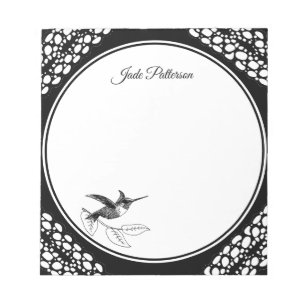 Black & White Bird Circle Frame Name Template  Notepad